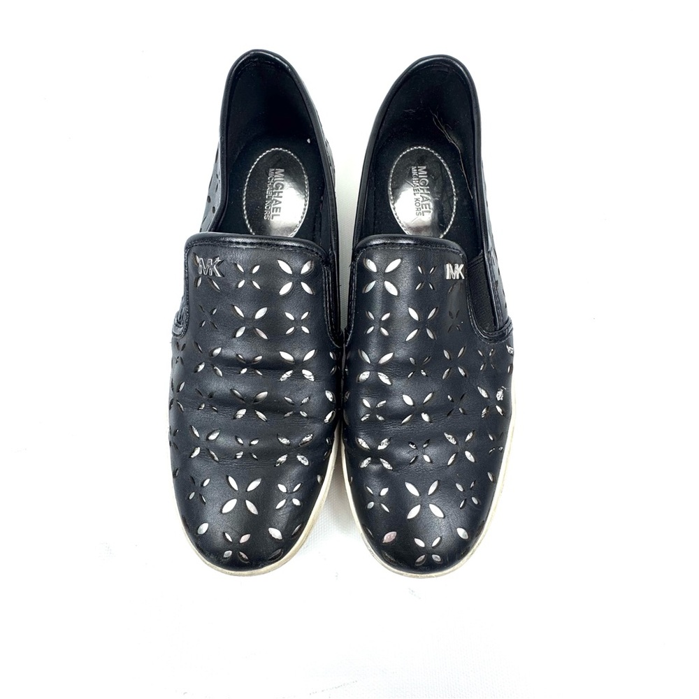 MICHAEL Michael Kors KEATON Leather Lasered Pull On Skate Sneakers black sz 6.5 - Picture 3 of 16
